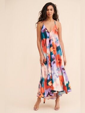 Especia Alejandra Maxi Halter Dress - Floral Watercolor V-Neck